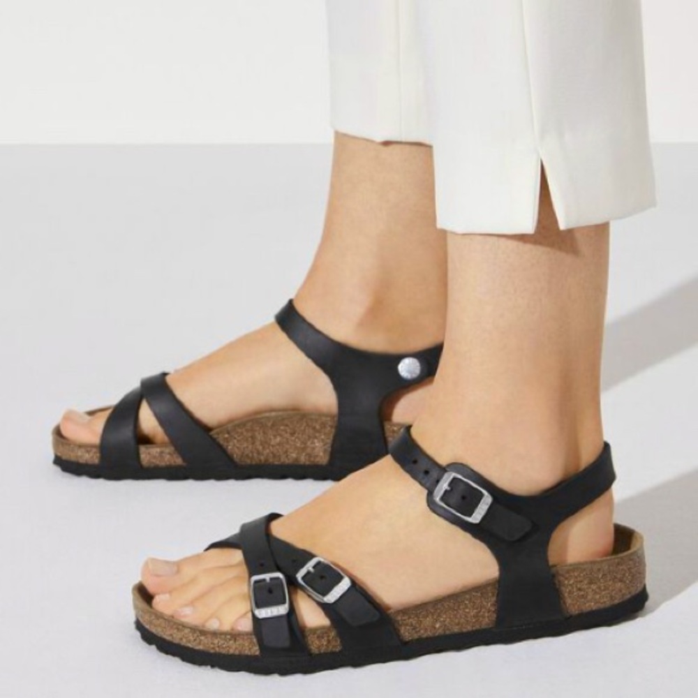 Birkenstock Kumba Black leather unisex three strap sandals NEW US 11